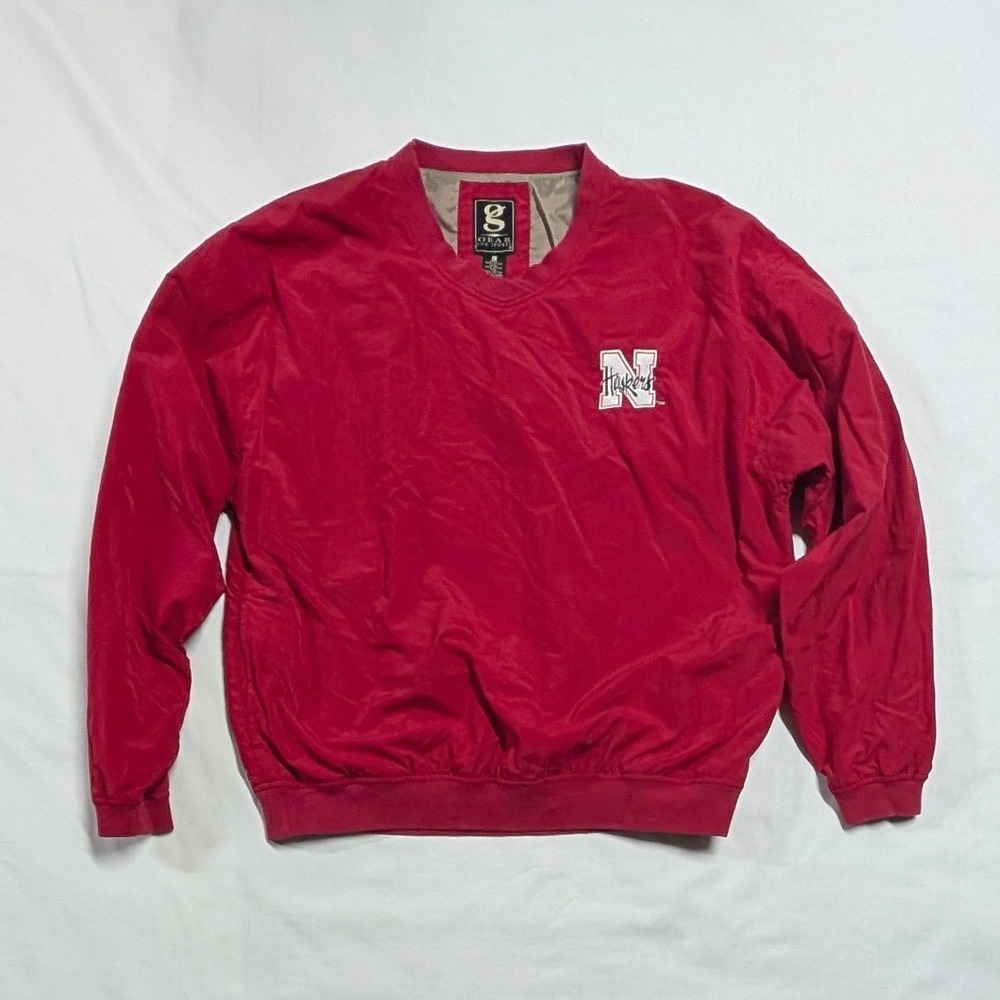 Gear For Sports Nebraska Huskers Red V-Neck Windbreaker Pullover Mens Large